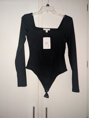 And Now This Black Long-Sleeve Square Neck Bodysuit